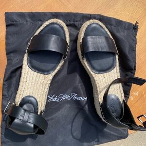 Saks Fifth Avenue Black Leather Espadrille Sandals